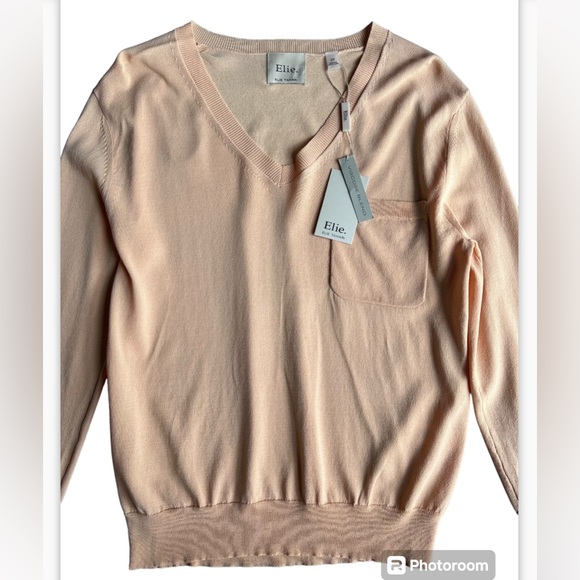 ELIE BY ELIE TAHARI NEW Grange Sherbet V-Neck Sweater NWT Size Small - Picture 4 of 8